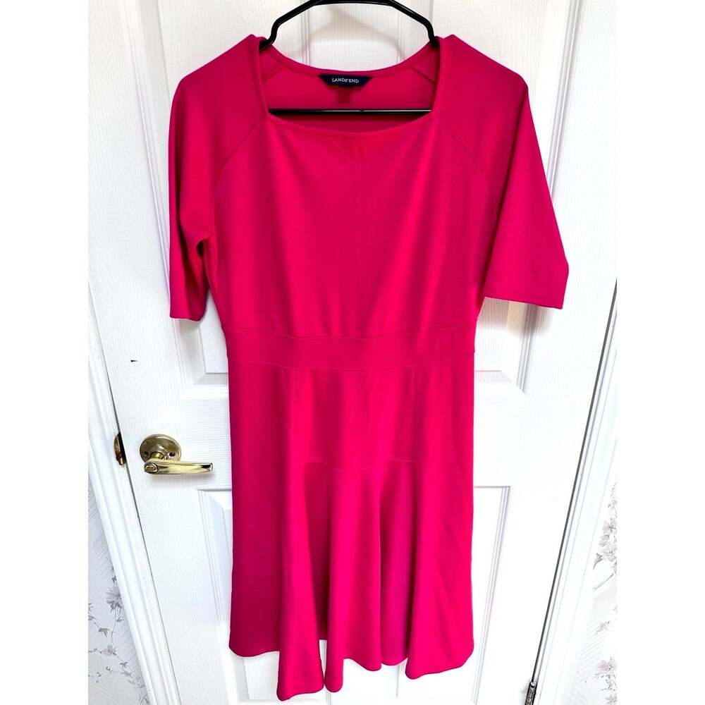 Size 6-8: Lands' End Pink Square Neck Midi Dress